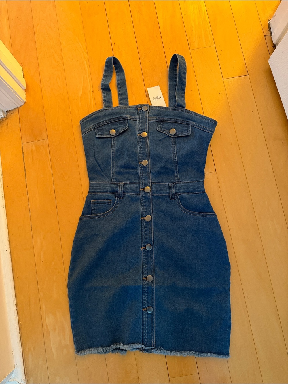 Rue21 Dark Blue Denim Button-Front Mini Dress with Straps